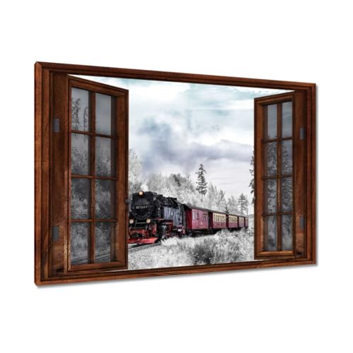 Paysage d'hiver avec train tableau decoratif salon pour une ambiance chalet