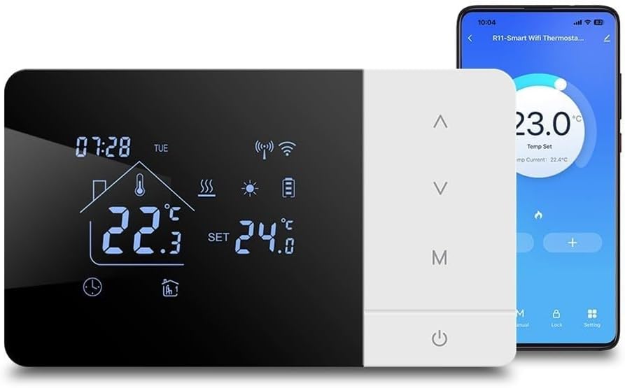 For Tuya Wifi Thermostat Support for battery&USB Power, Weekly Programmable Thermostat for Gas Boilers Heating Cooling with Digital Display Voice Control Child Lock(for battery Type)