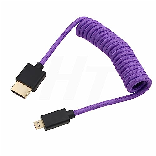 Image of HangTon Micro HDMI to HDMI 4K 8K 60p Braided Coiled Cable for Sony ZVE-10 A7S A7R Canon R10 R6 MKII Lumix Camera SmallHD ATOMOS Ninja V Monitor Type A D HDMI 2.1