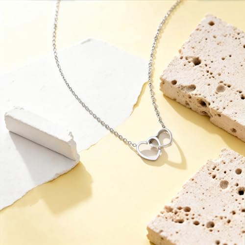 Collier pendentif double cœur entrelacé hypoallergénique en acier titane