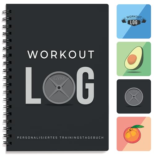 Fitness-Logbuch – Deutsche Sprache – Trainingsplaner – A5-Format, Grau Schwarz – Trainingstagebuch – Zielsetzung für Bodybuilding – von Workout Log
