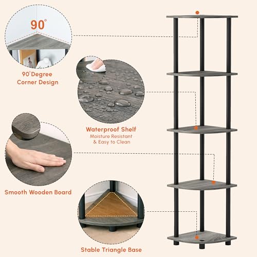 Image of JD FRESH 5-Tier Wooden Open Corner Rack /Table Corner Display Rack /Storage Shelf Stand /Multipurpose Shelf for Living Room, Bedroom, Home Office Display (Cambridge, Walnut)