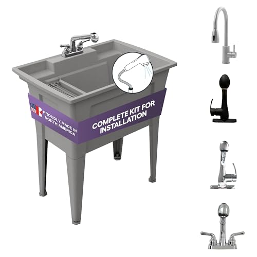 Freestanding Utility Sink with Two Handle Chrome Faucet - 32" Grey