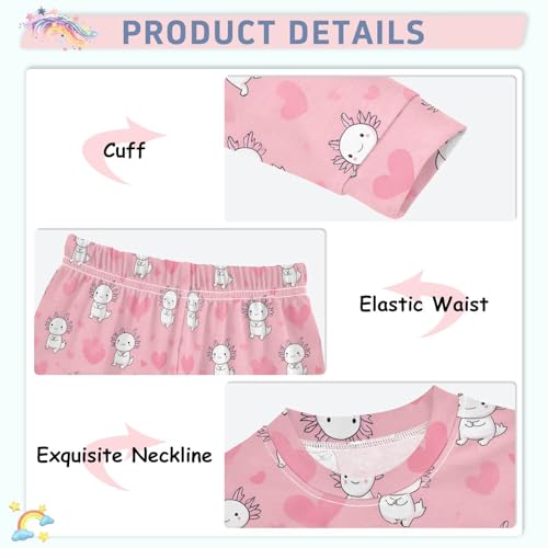 panksolu Pajama Sets Long Kawaii Axolotl Doodle Pink Heart Cotton Sleepwear Pjs 2 Piece,18M-8Y4