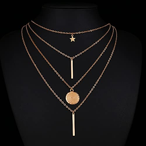 LATEEFAH Dainty Coin pendant Gold Layered Necklace whit Star Long Chain Multilayer Necklace Set Jewelry for Women Lady Girls Gift Jewelry - Thumbnail 2