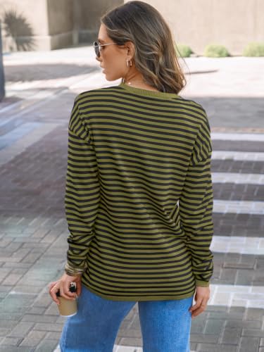 Image of LILLUSORY Womens Striped Lightweight Sweaters 2026 Fall Fashion Outfits | Cozy Knit, Work Office Pullover Crewneck Pullover, Cute Teacher Clothing, Old Money Clothes, Ladies Trendy Long Sleeve Tops