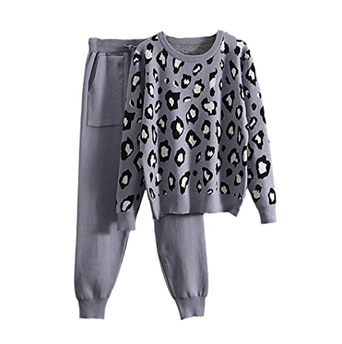 Survêtement 2 pièces en tricot pour femme ensemble gris taille unique maille confortable