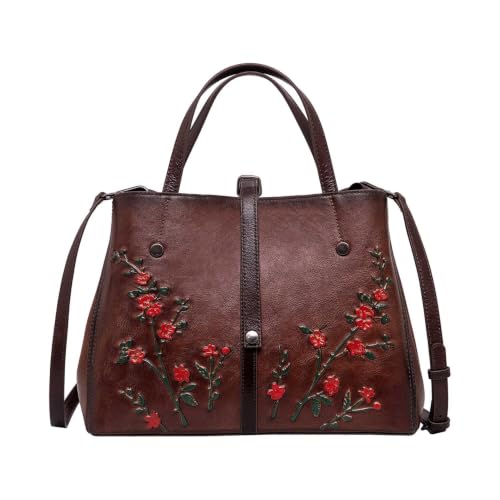 Image of Genuine Leather Satchel for Women Top Handle Bags Handmade Purse Vintage Embossed Leather Crossbody Handbags Hobo Bag
