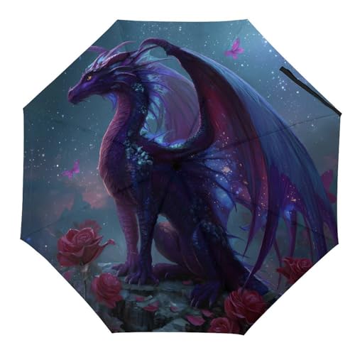 Image of Dragon Purple Galaxy Umbrella Compact Travel Rain Umbrellas