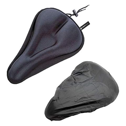 TerraWest Gel Bike Seat Cover + Rain Cover, Bicycle Seat Cushion, Non-Slip, Breathable,Adjustable, Ride in Comfort Cover