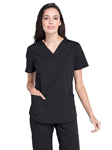 CHEROKEE Scrubs para Mujer, Ropa de Trabajo Profesional, Cuello en V, Suave elástico, WW665, Negro -, S