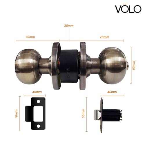 Image of VOLO Antique Finish Tubular Entry Door Knob with Lock - Durable Handle for Bathrooms, Bedrooms, and Home (Waterproof) (Without Keys)