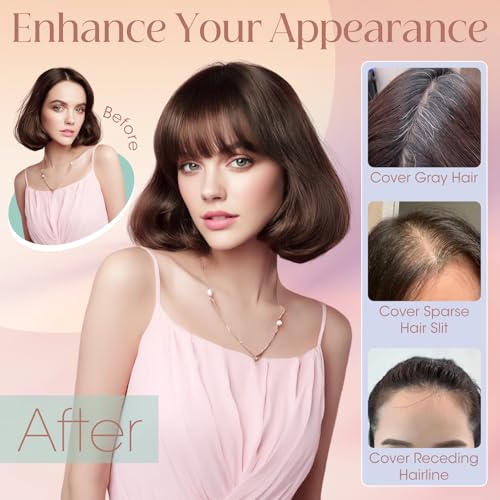 Elailite Real Human Hair Topper With Fringe Silk Base Toppers For Thinning Hair Women UK Lightweight - #02 Dark Brown - 12 Inch 35g