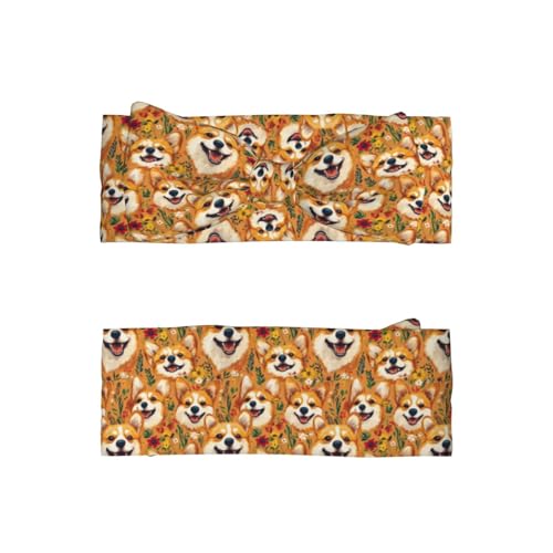 Flower Cute Corgi Print Baby Girl Bows Headbands Baby Girls Newborn Headbands Infant Toddlers 0-6 Months2