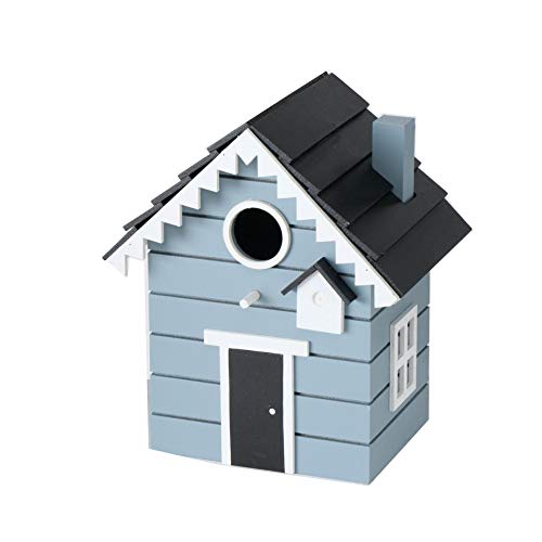 CasaJame Mangeoire à oiseaux en bois pour balcon et jardin, nichoir, maison pour oiseaux, mangeoire à oiseaux, bleu gris 17 x 12,5 x 20 cm Cover