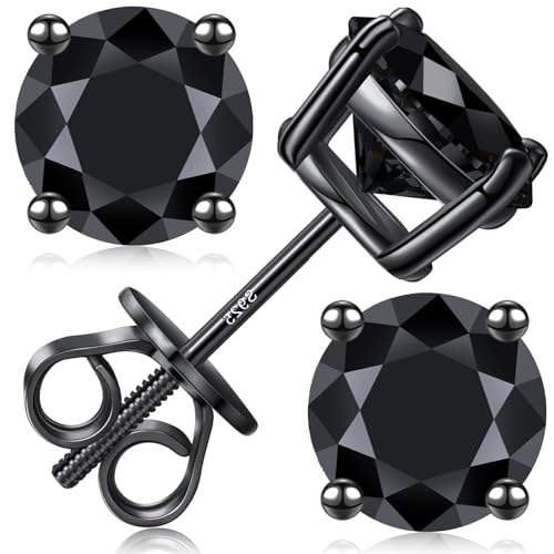Moissanite Earrings Screw Back Full Black 4.0CT 8MM*2 S925 Sterling Silver Round Cut D Color VVS1 Clarity Lab Created Moissanite Stud for Women Men
