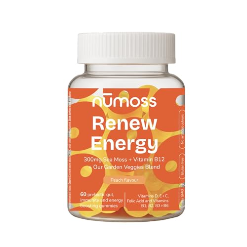 Multivitamin Gummies with Sea Moss for Women + Men by Numoss. Sea Moss 300mg, Green Vegetables Blend 75mg & 15+ Minerals & Vitamins Like Folic Acid, B12, B6, Vitamin D, E & C & Zinc - 60 Gummies