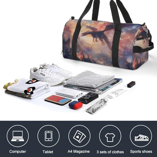 Black Dragon Flying Burning Trees Gym Sport Bag Travel Duffel Bags Tote with Shoe Compartment Water Resistant Pouch Unisex4