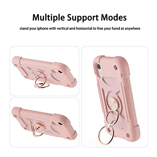 Image of MARKILL Compatible with iPhone with Built-in 360Rotating Ring Stand, Military Grade Drop Protection Full Body Rugged Heavy Duty Case Durable Cover (Pink, iPhone XR 6.1 inch)