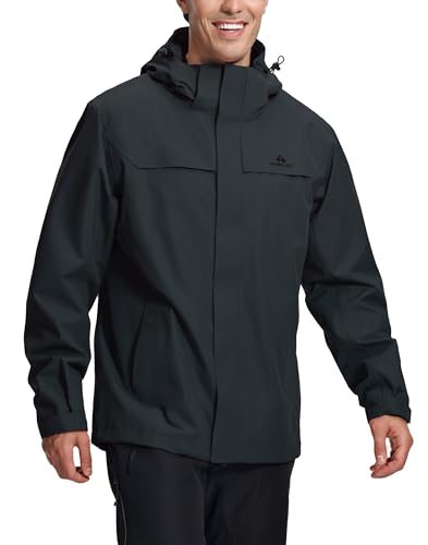 Pioneer Camp Men's Waterproof Rain Jacket Lightweight Hooded Shell Coat for Hiking & Outdoor with 3 Pockets Windbreaker