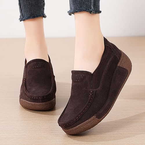 Image of YING LAN Women Slip On Loafers Comfort Suede Moccasins Wide Low Top Shoes
