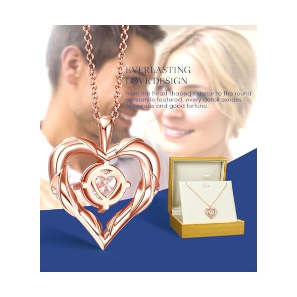 Beam & Bask 2-3 Ct Moissanite Heart Necklaces for Women, 18K Gold Plated Romantic Pendant for Anniversary Birthday, 925 Sterling Silver Jewelry for Wife Girlfriend Mom Her - Image 5