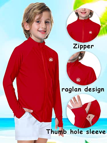 Image of AOBUTE Unisex Kids Zipper Rash Guard Boys UPF 50+ UV Protection Sun Shirt with Thumb Hole 3-12 Years