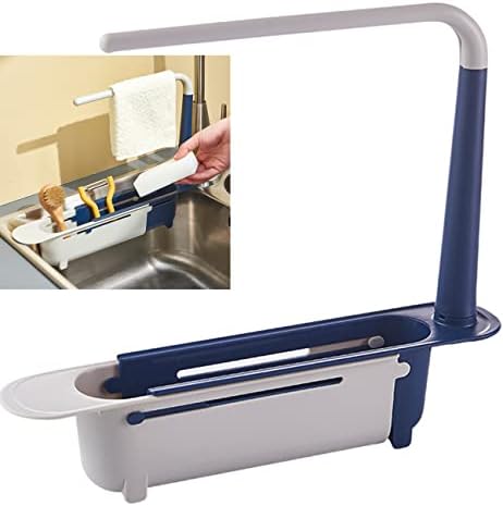 Expandable Kitchen Drying Basket Rack, Acykroyee Sink Sponge Holder Brush Drainer Rack (Warm Blue)