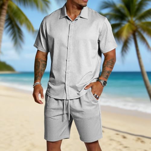 Ensemble Homme Short Décontracté en Tissu Deux Pièces Gris Clair