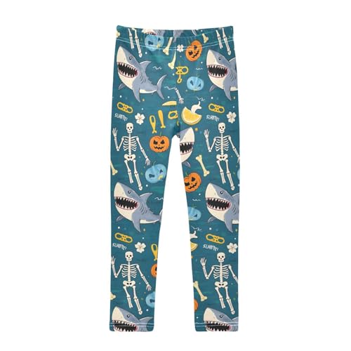 ALAZA Girls' Leggings Children's Yoga Pants Skinny Printed Dance Shark Skeleton Comfortable 4T