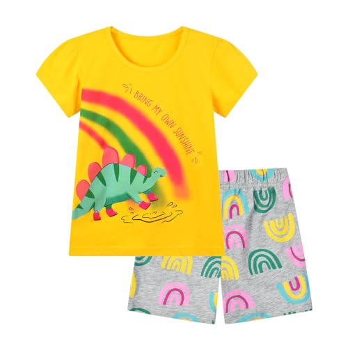Image of HILEELANG Toddler Girl Summer Short Outfit Sets Cotton Short Sleeve Tops Tees Shorts Clothing Sets