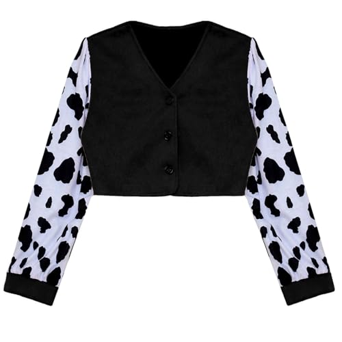 renvena Kids Cowboy Cowgirl Dress Coat V-Neck Long Sleeve Cow Print Short Coat for Halloween Party3