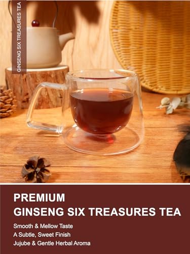 Image of TeeLux Ginseng Six Treasures Tea Bags, Caffeine Free, No Additives, 30Count | Traditional Chinese Herbal Tea Blend with Ginseng, Mulberry, Goji Berry, Smooth & Layered Flavor, Corn Fiber Pyramid Tea Bags