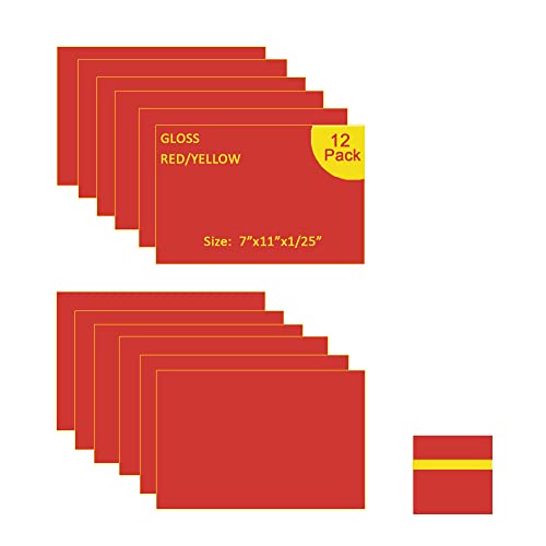 Image of XLNT TECH Engraving Blank Materials ABS Double Color Plastic Sheet, Red /Yellow (7 inch x 11 inch x .040 inch, 12 Pieces) for Interior Signs, Badges.