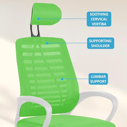 Image of Casa Copenhagen,Mesh Office Desk,Rocking, Ergonomic Computer Chair Adjustable High with Headrest and Comfortable Armrest Swivel Chair - Leaf Green & White Handle