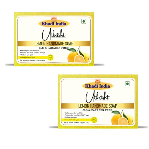 Image of Khadi Lemon Handmade Bathing Soap Bar 125g (Pack of 2) | Natural & Herbal| With Vitamin C | Deep Cleansing For Glowing & Brightening Skin | Help Control Acne & Blemishes | All Skin Types