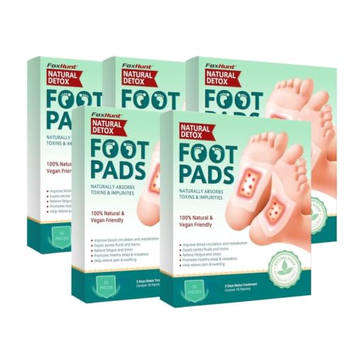 Image of FoxHunt Detox Foot Patches for Weight Loss & Toxin Removal | Natural Ginger Herbal Foot Pads for Deep Cleansing & Body Detox | Foot Patch for Pain Relief & Detoxification | Foot Pads for Women & Men (Pack of 5)