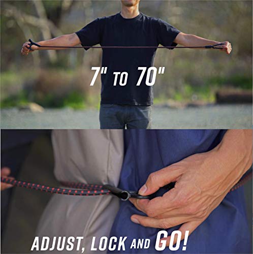 SPIDER Heavy-Duty Bungee Cords with Hooks, Adjustable & Locking Length, Tie-Down, Streches 7" to 70", 2-Pack