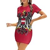 Emblem of Austria Austrian Flag Short Sleeve Dress Summer Tank Crewneck Slim Bodycon Mini Dresses