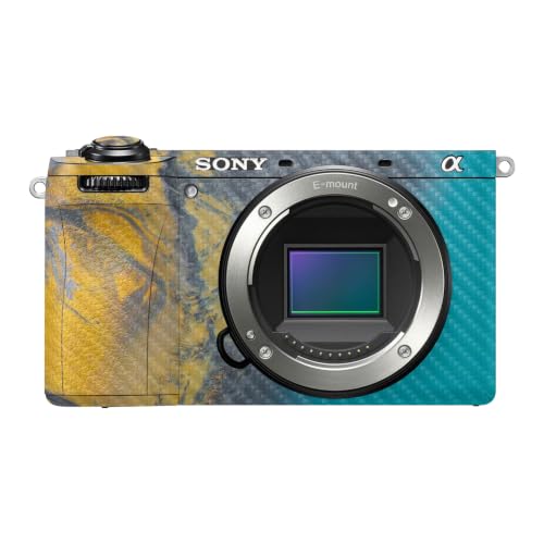 Image of Carbon Fiber Camera Skin Compatible with Sony A6700 Mirrorless Camera (2023) - Yellow Spill - Premium 3M Vinyl Protective Wrap Decal Cover - Easy to Apply | Crafted in the USA by MightySkins