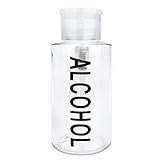 PANA Brand 10oz. (Quantity: 1 Piece) Alcohol Labeled Liquid Push Down Pump Dispenser Bottle with Flip Top Cap (CLEAR)