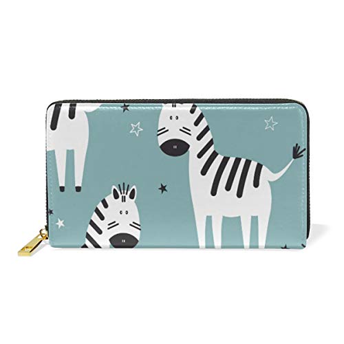 Preisvergleich Produktbild Gigijy Geldbörse mit süßem Cartoon-Zebramuster, mehrere Kreditkartenfächer, Tasche für Frauen, echtes Leder, mit Reißverschluss