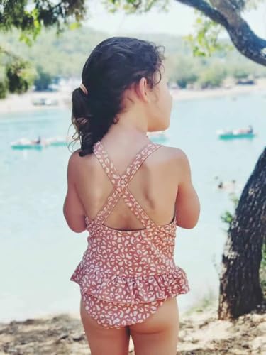 Image of Toddler Girls One Piece Swimsuits Crossback Backless Bathing Suit Whale Dolphin Shark Swimwear with Ruffle Butt UPF50+