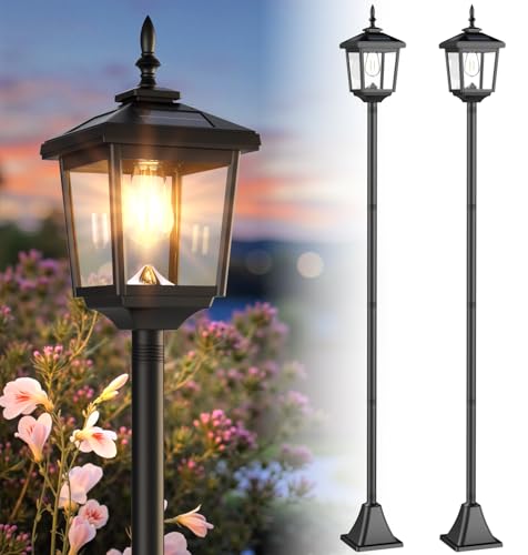 68 Solar Lamp Post Lights Outdoor 2-Pack 2700K Dusk to Dawn Solar Light Posts Waterproof Outdoor Lights for Garden Patio Lawn Pathway Driveway Front Porch Decor(Warm White)