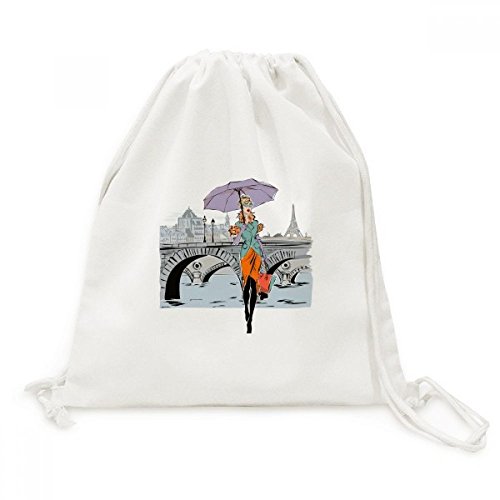 Sac à dos cordon Toile France à motif de pont de rivière pour voyage