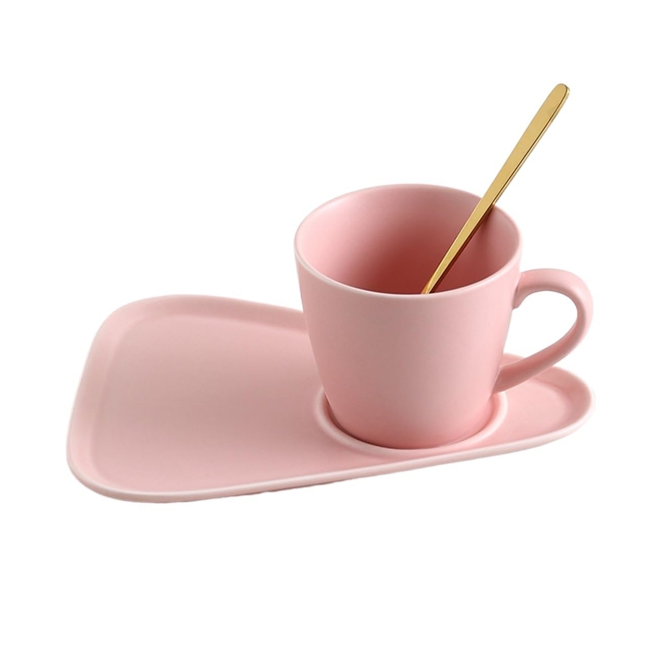Tazas de café grandes de cerámica, Juego de taza y platillo for té café con cuchara en caja regalo multicolor(Roze)