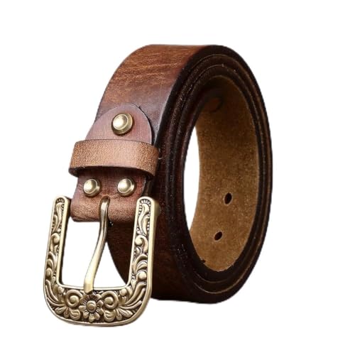 5.5MM Thickened Men's Top Layer Cowhide Retro Belt Personalized Copper Buckle Outdoor Tactical Trend Casual Belt Gifts for Men(Brown 2,110)