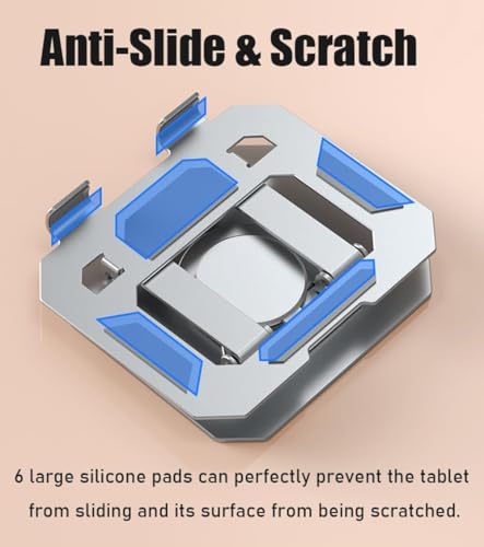 Image of Aluminium Tablet Stand Holder, 360 Rotating Base, Height & Angle Adjustable Metal Phone Stand, Foldable Desk Holder Compatible with All Tablets & Smartphones (Black)