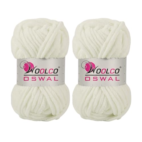 Image of Yankie Chenille Supersoft Velvet Yarn, Plushie & Blankie Yarn for Crochet, Knitting, Amigurumi & DIY Crafts (Off White, Pack of 2)