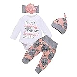Toddler Girl Clothes Long Sleeve Fall Outfit Daddys Little Girl Baby Clothes Rose Flower Pant Girl Boutique Clothing Set 12-18 Months